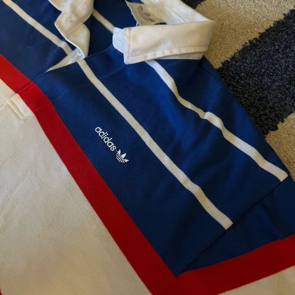VINTAGE Adidas Rugby Polo Striped Stripes Blue Red White Longsleeve Large RARE - Picture 4 of 7